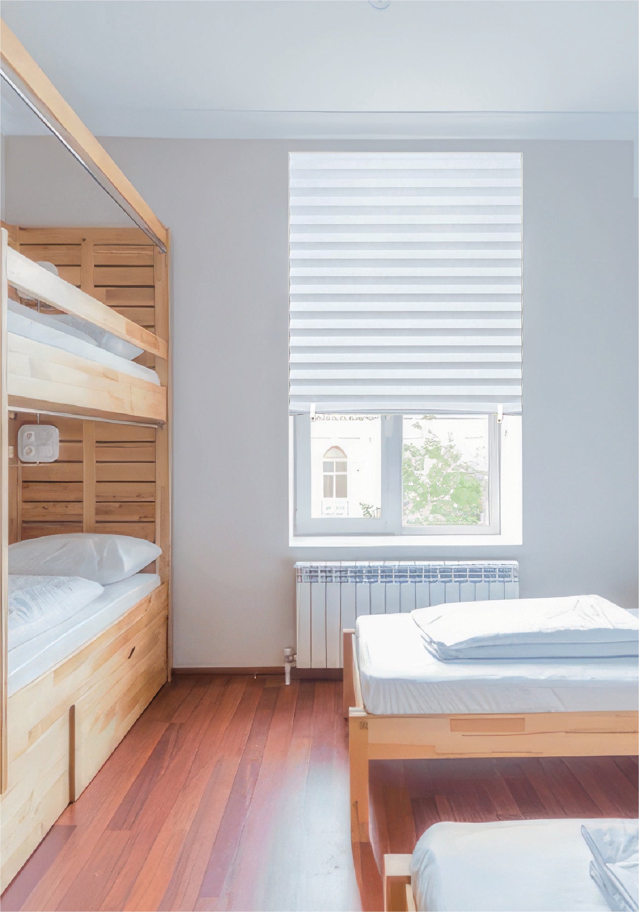 Temporary Shades in bedroom with multiple beds